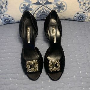 Manolo Blahnik Hangisi. Black with crystal buckle. Size 37.5 EU